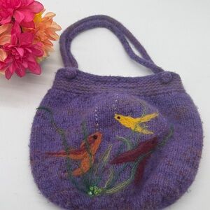 Purple Felted Fish Boiled Wool Design Handbag
